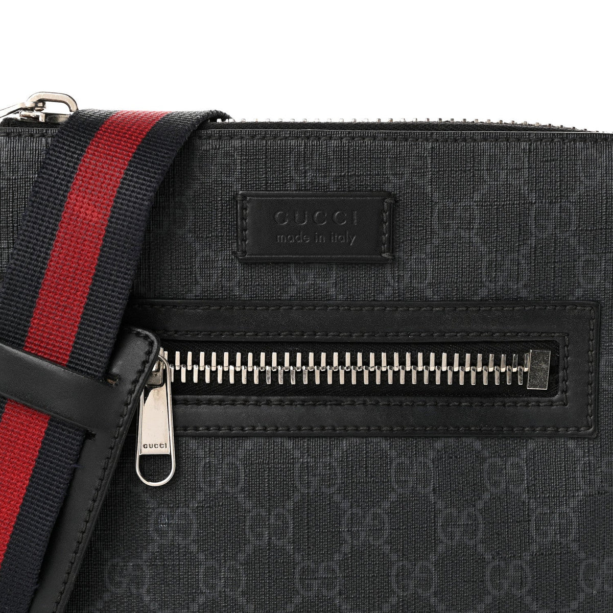 GG Supreme Monogram Web Small Flat Messenger Bag Black Grey Black Grey