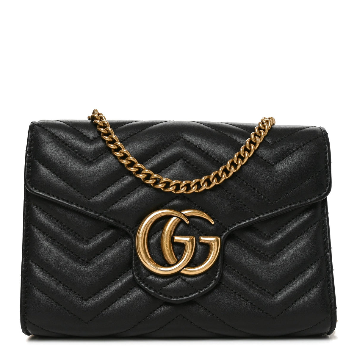 Calfskin Matelasse GG Marmont Chain Wallet Black
