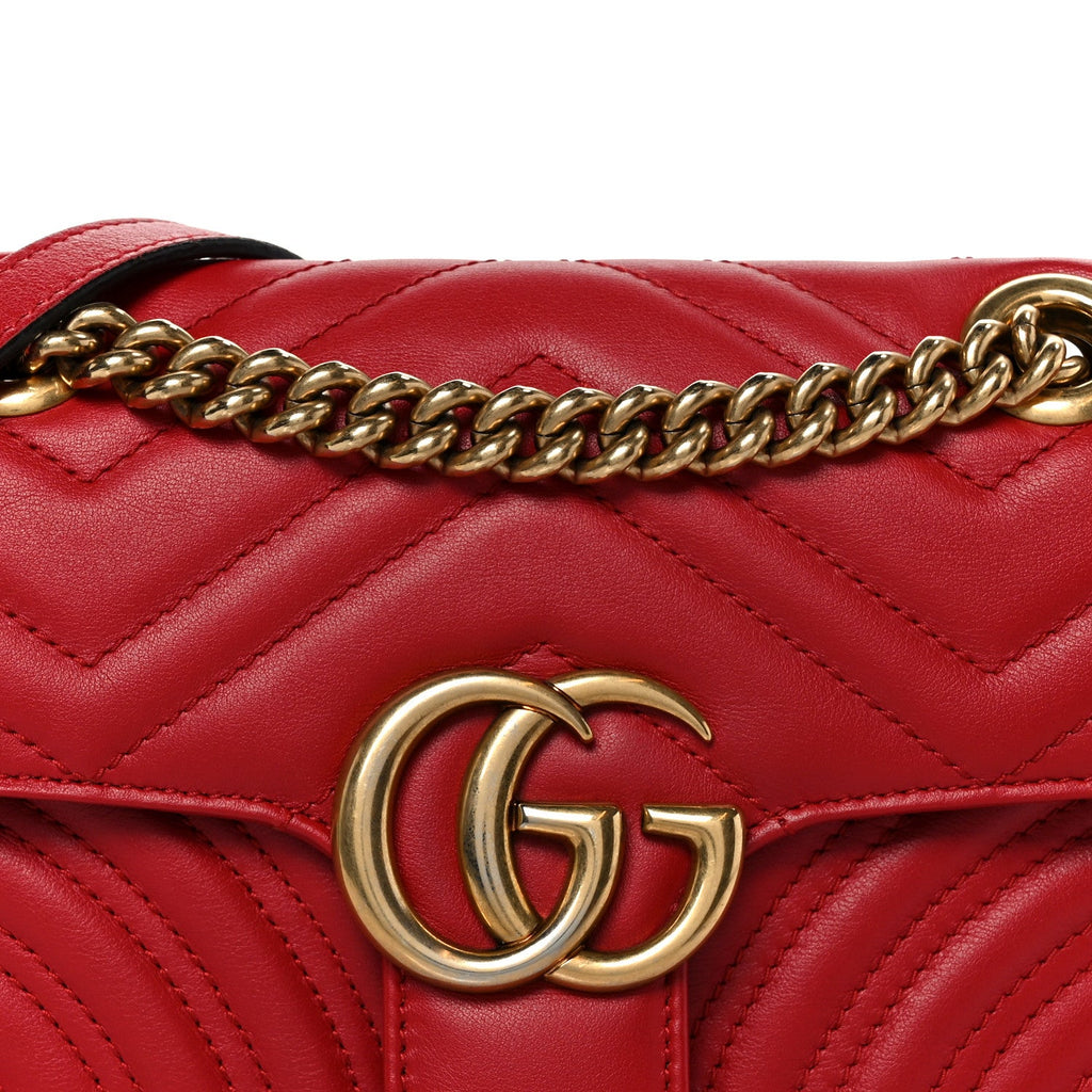 Calfskin Matelasse Mini GG Marmont Shoulder Bag Hibiscus Red