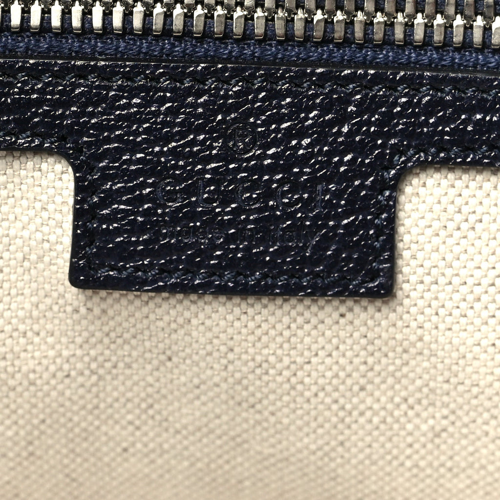 GG Supreme Monogram Textured Dollar Calfskin Web Medium Retro Interlocking G Tote Bag Beige Blue
