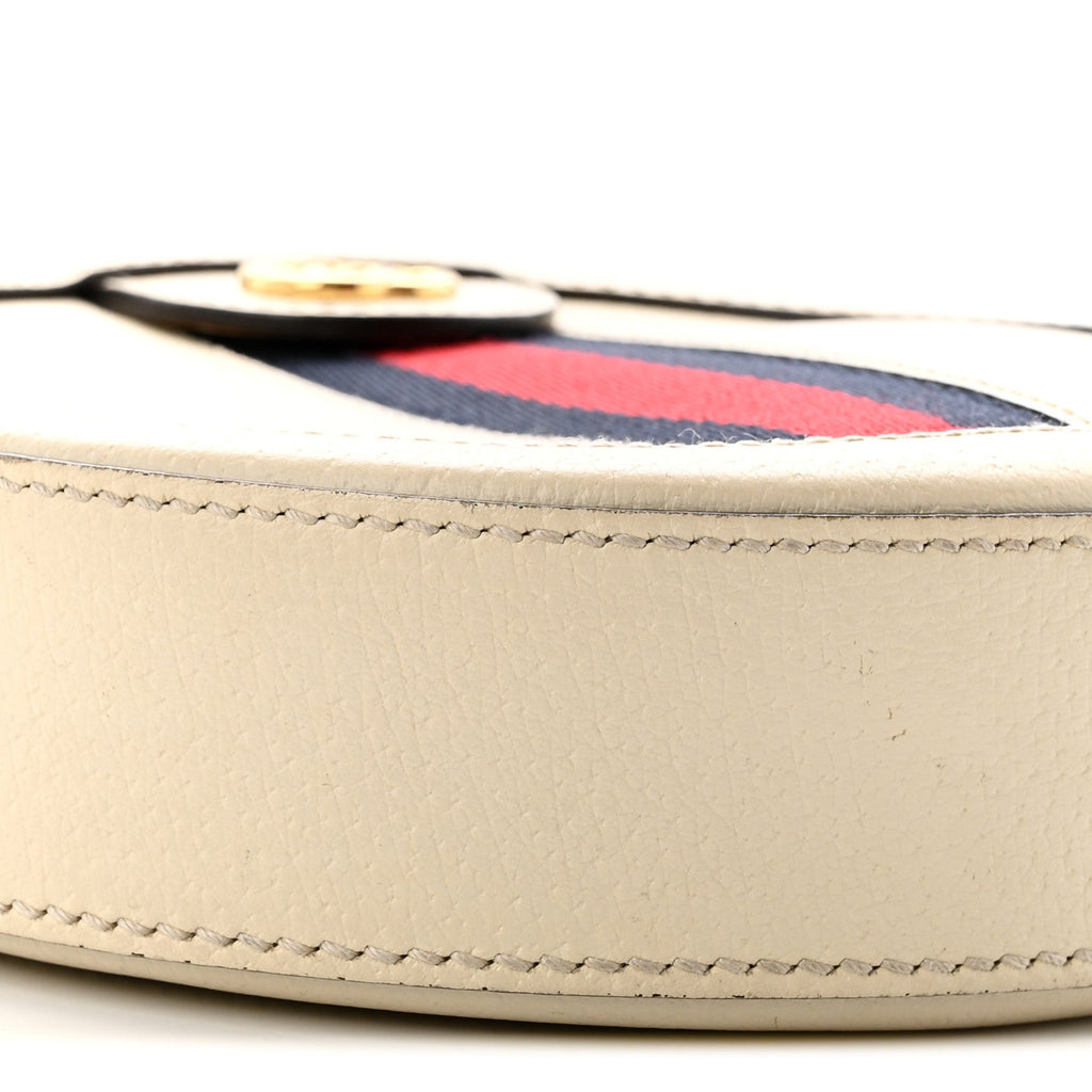 Textured Calfskin Web Mini Ophidia Round Shoulder Bag Mystic White