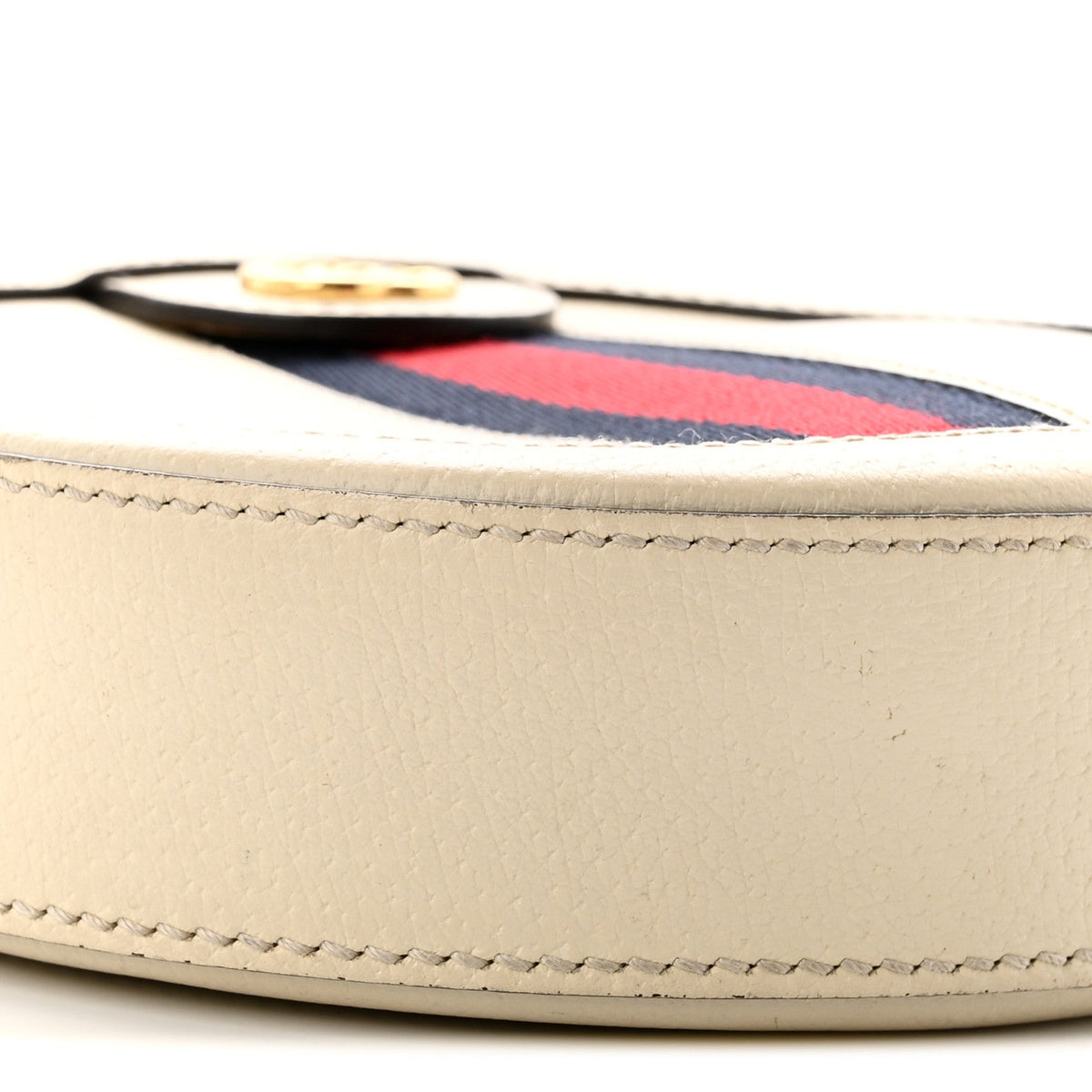 Textured Calfskin Web Mini Ophidia Round Shoulder Bag Mystic White