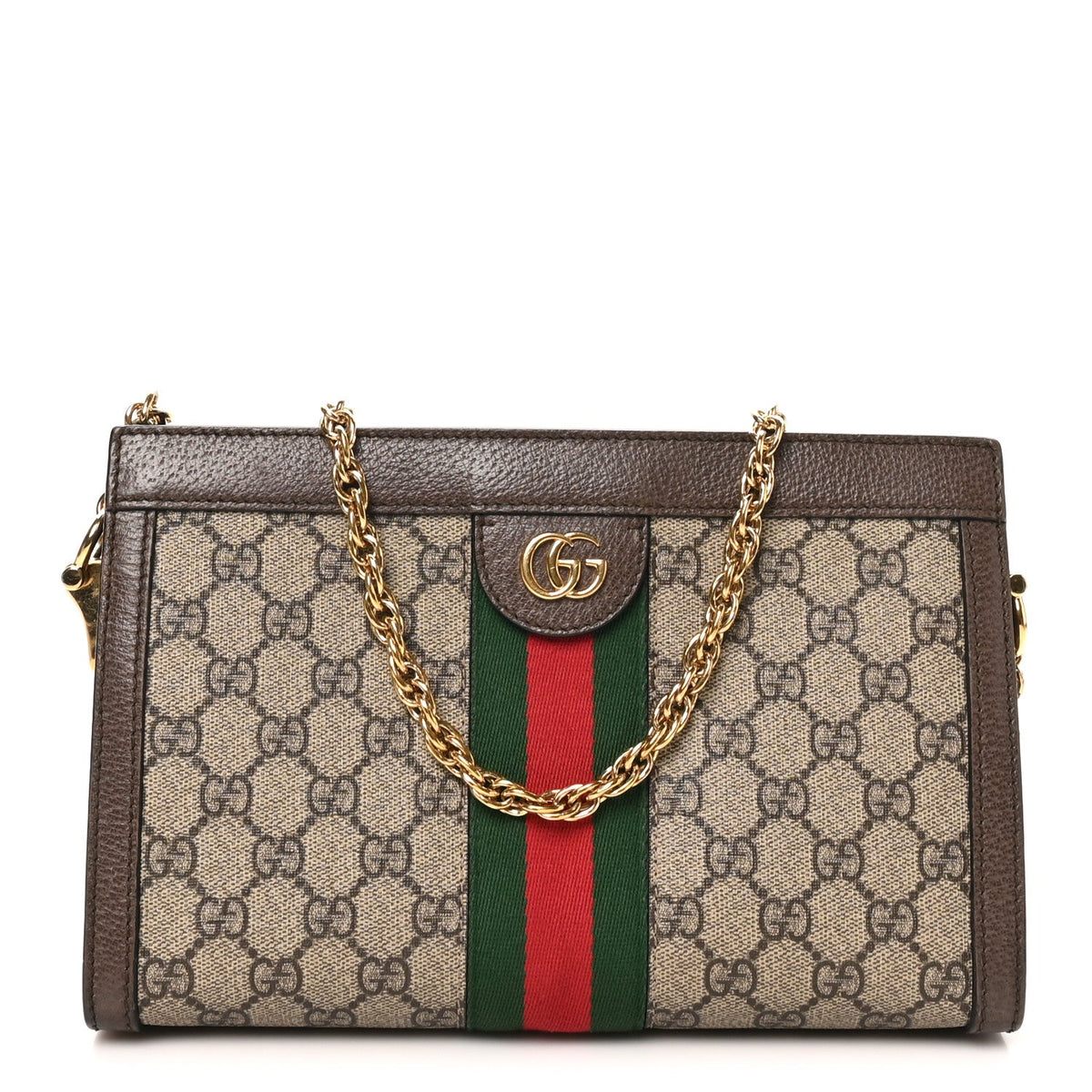 GG Supreme Monogram Web Small Ophidia Chain Shoulder Bag Brown