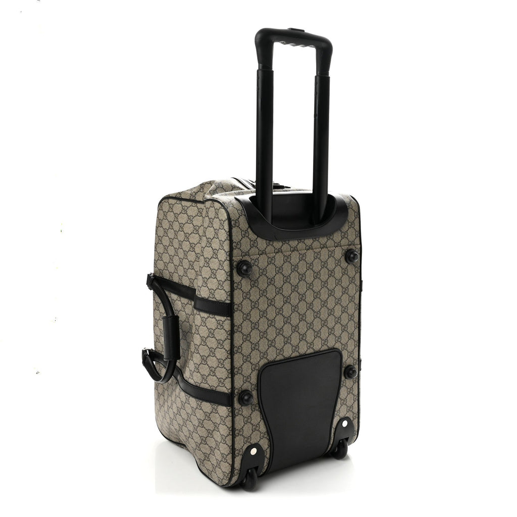 GG Supreme Monogram Selleria Calfskin Carry On Duffle With Wheels Beige Ebony Black