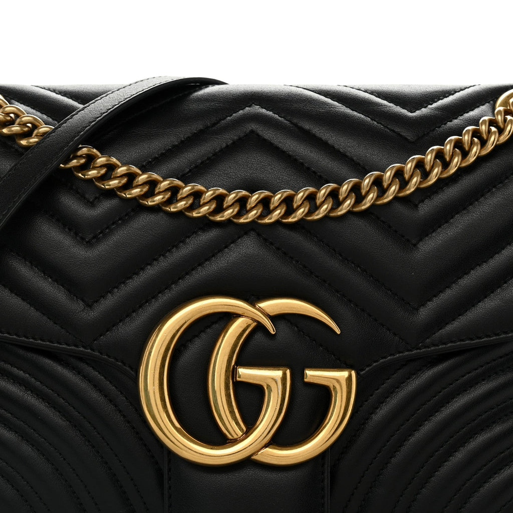 Calfskin Matelasse Medium GG Marmont Shoulder Bag Black