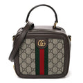 GG Supreme Monogram Textured Dollar Calfskin Mini Ophidia Top Handle Square Shoulder Bag Beige Ebony New Acero