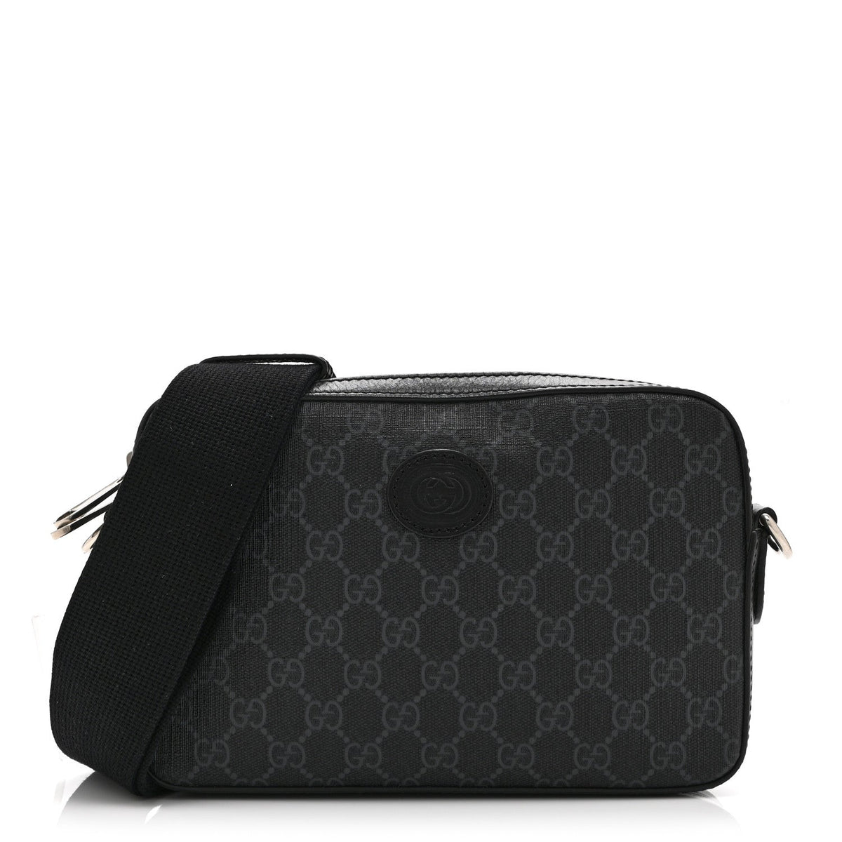 GG Supreme Monogram Azalea Calfskin Retro Interlocking G Wristlet Shoulder Bag Black