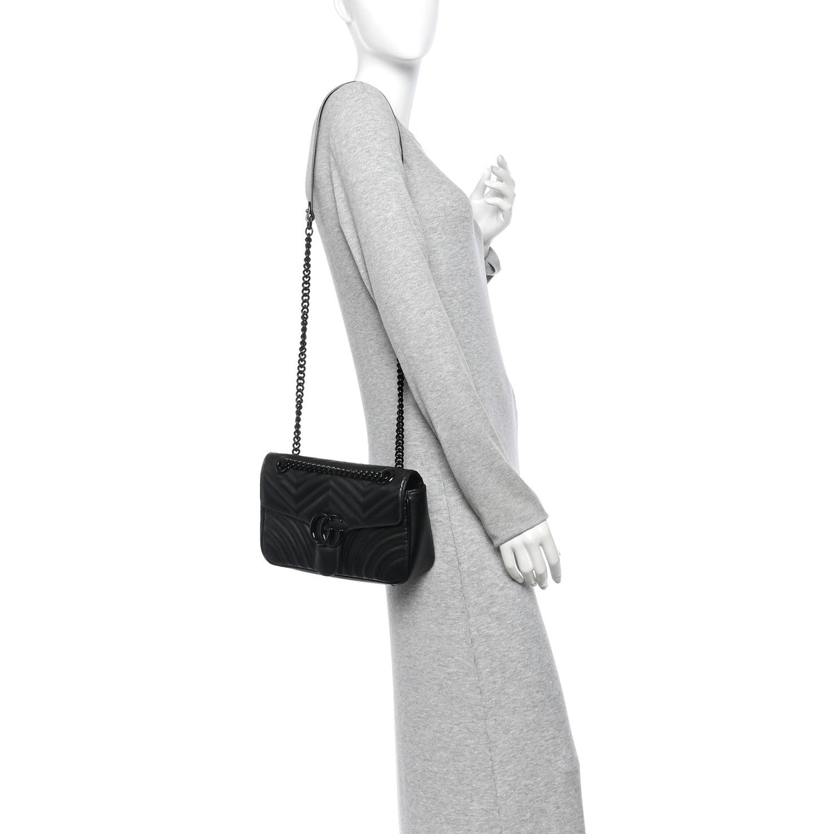 Calfskin Matelasse Monochrome Small GG Marmont Shoulder Bag Black