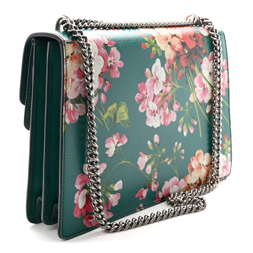 Calfskin Blooms Print Medium Dionysus Shoulder Bag Bright Emerald Multicolor