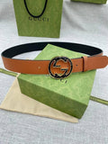 GUCCI Embellished coated-canvas and leather belt 'Brown'