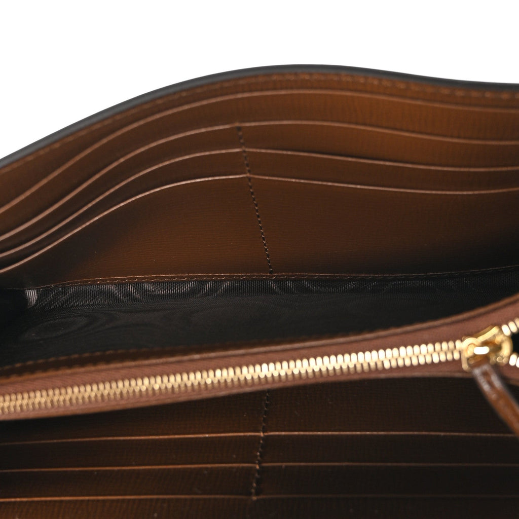 GG Supreme Monogram Azalea Calfskin Web Jackie 1961 Chain Wallet Beige Ebony Brown Sugar