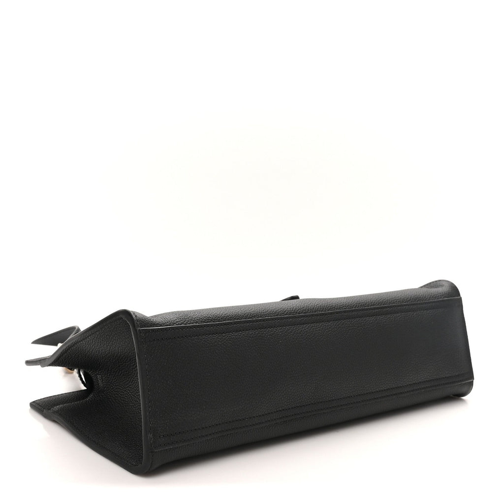 Grained Calfskin Medium Jackie Top Handle Bag Black