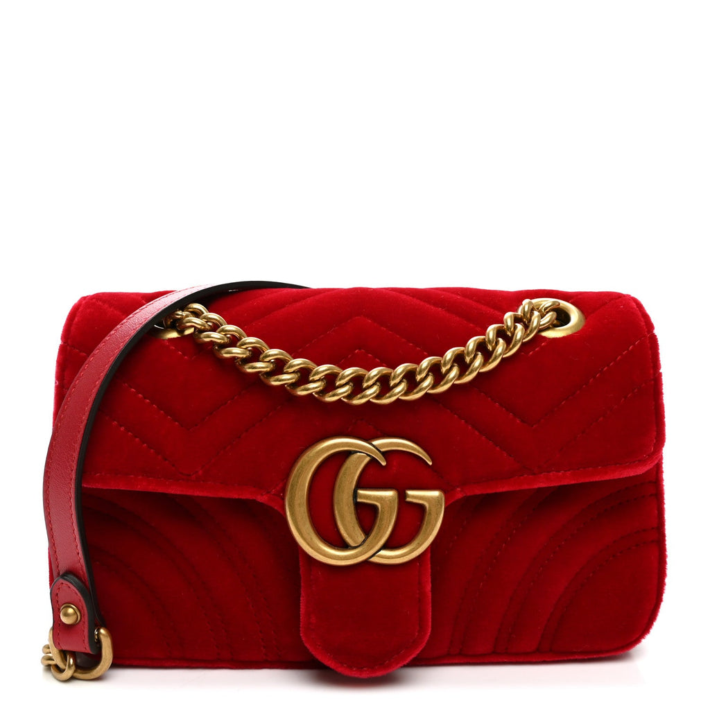 Velvet Matelasse Mini GG Marmont Shoulder Bag Hibiscus Red