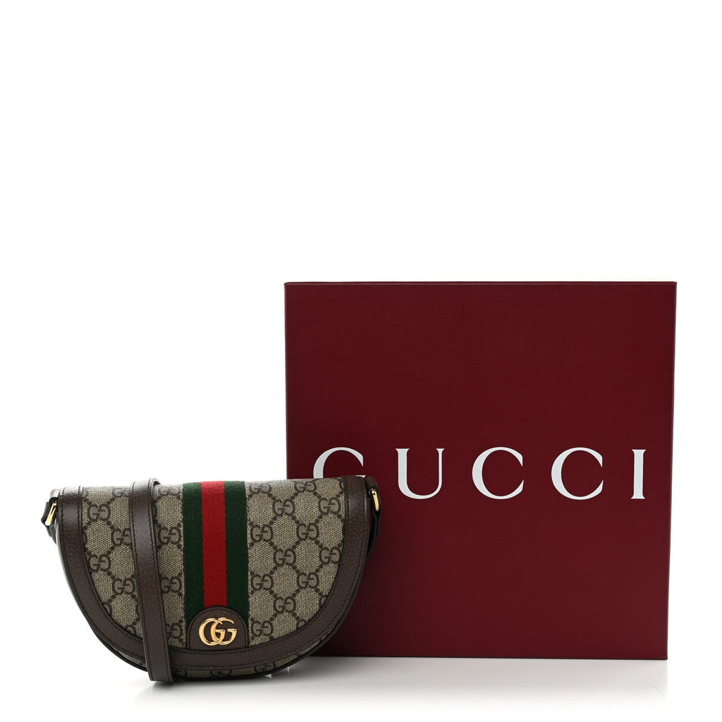 GG Supreme Monogram Textured Dollar Calfskin Web Mini Ophidia Flap Shoulder Bag Beige Ebony New Acero