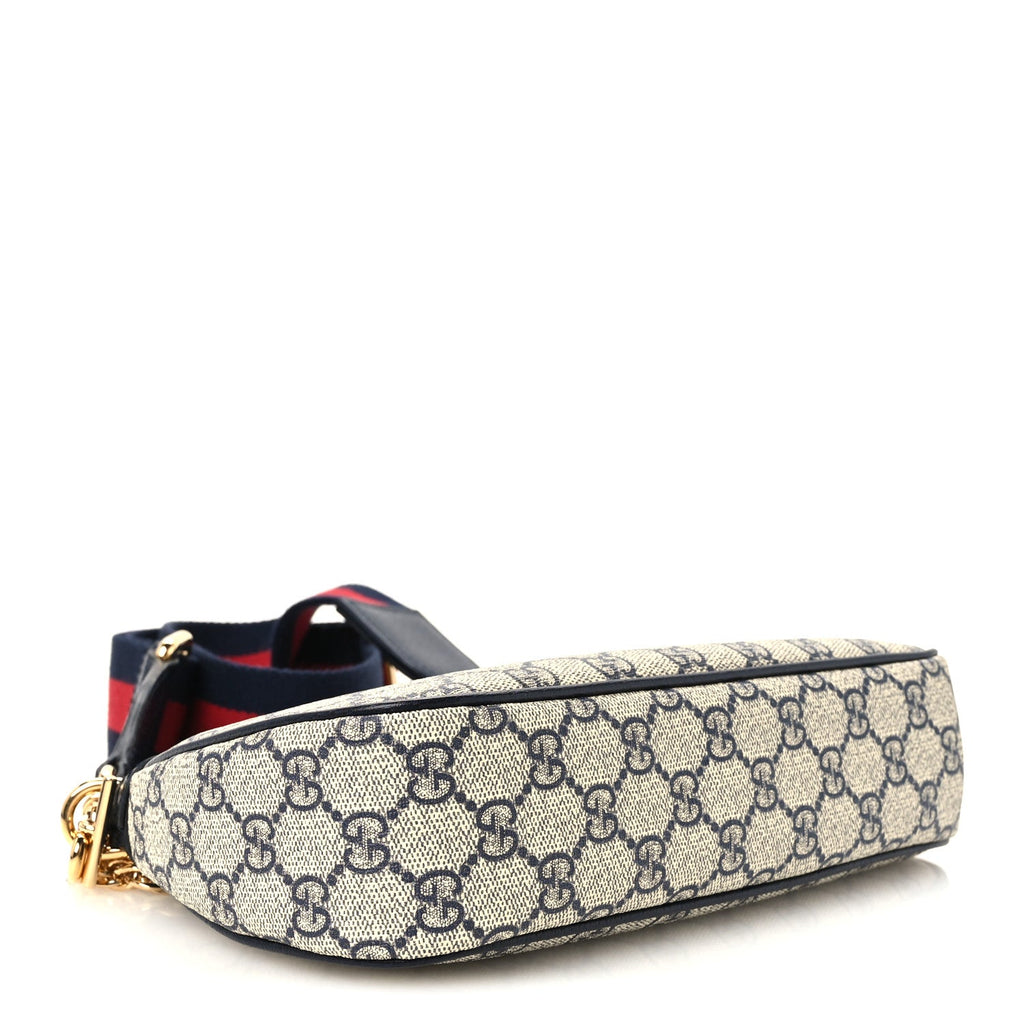 GG Supreme Monogram Textured Dollar Calfskin Web Small Ophidia GG Handbag Beige Blue