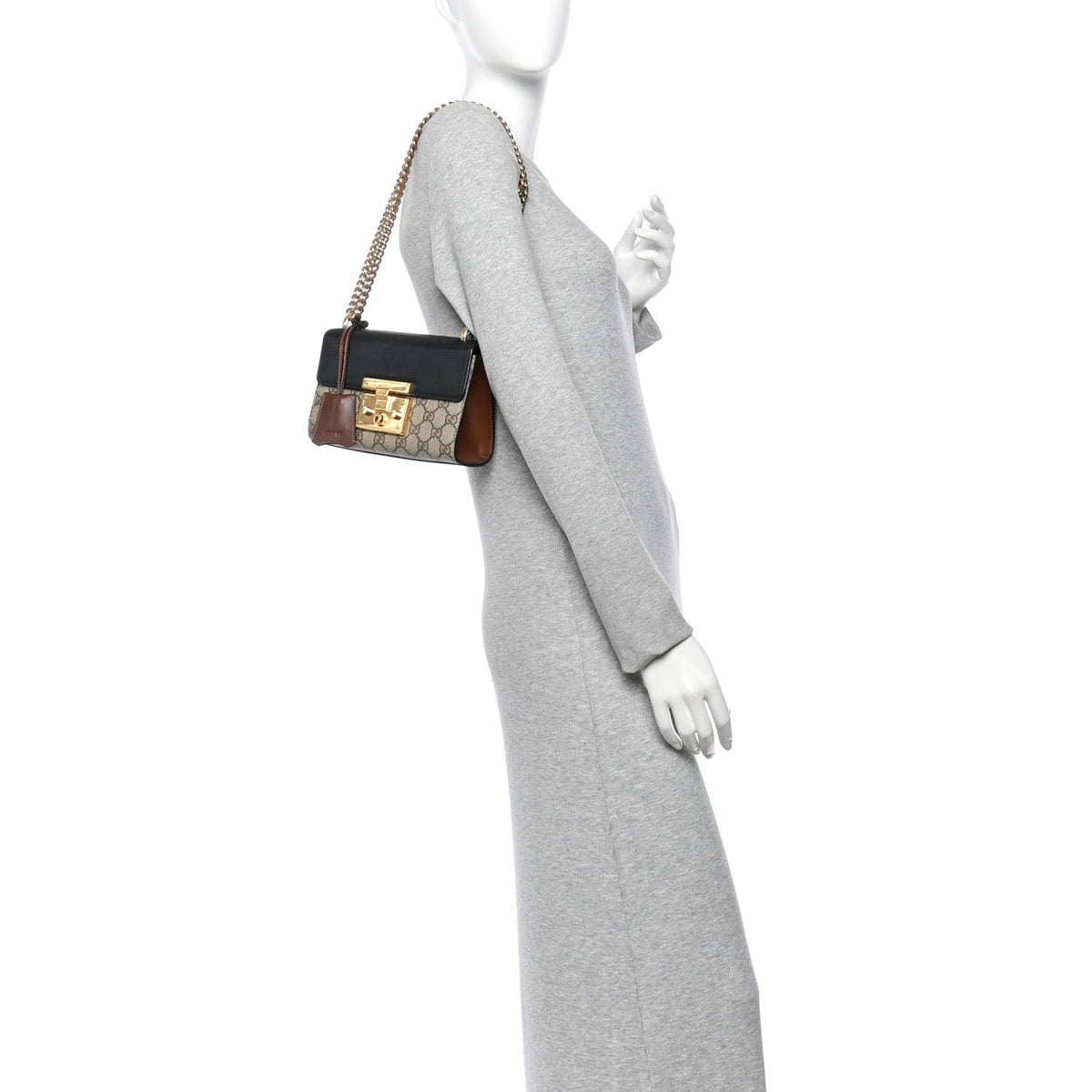 GG Supreme Monogram Calfskin Small Padlock Shoulder Bag Beige Black Cuir
