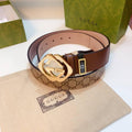 GUCCI Embellished coated-canvas and leather belt 'Brown'