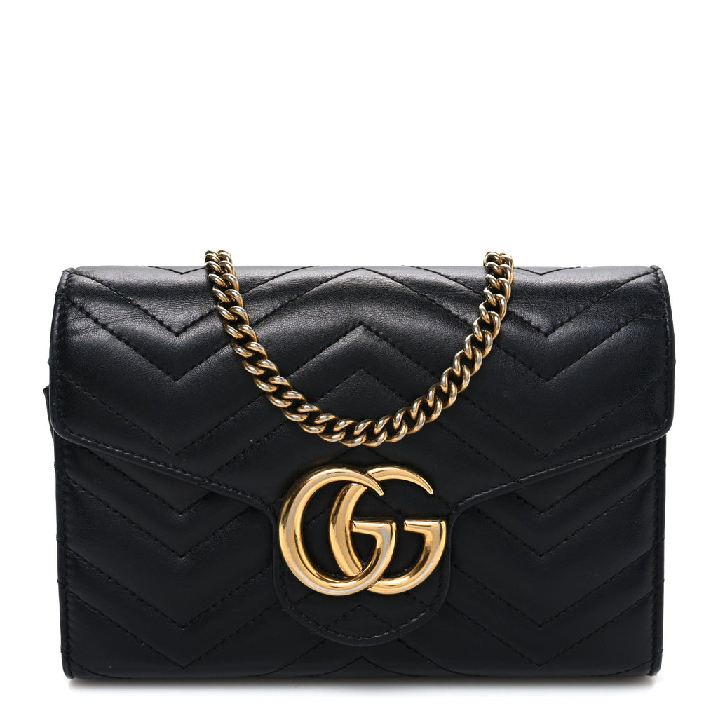 Calfskin Matelasse GG Marmont Chain Wallet Black