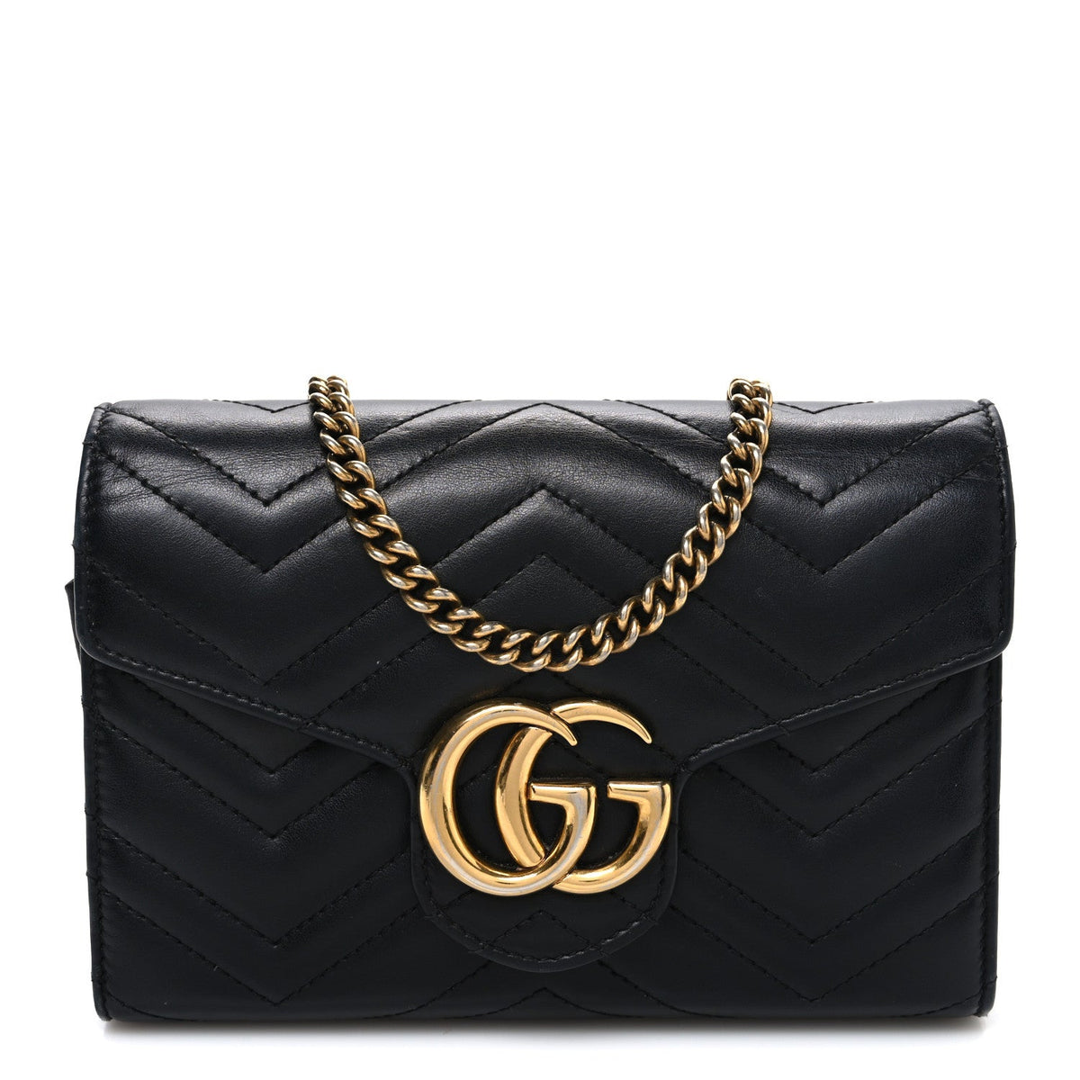 Calfskin Matelasse GG Marmont Chain Wallet Black