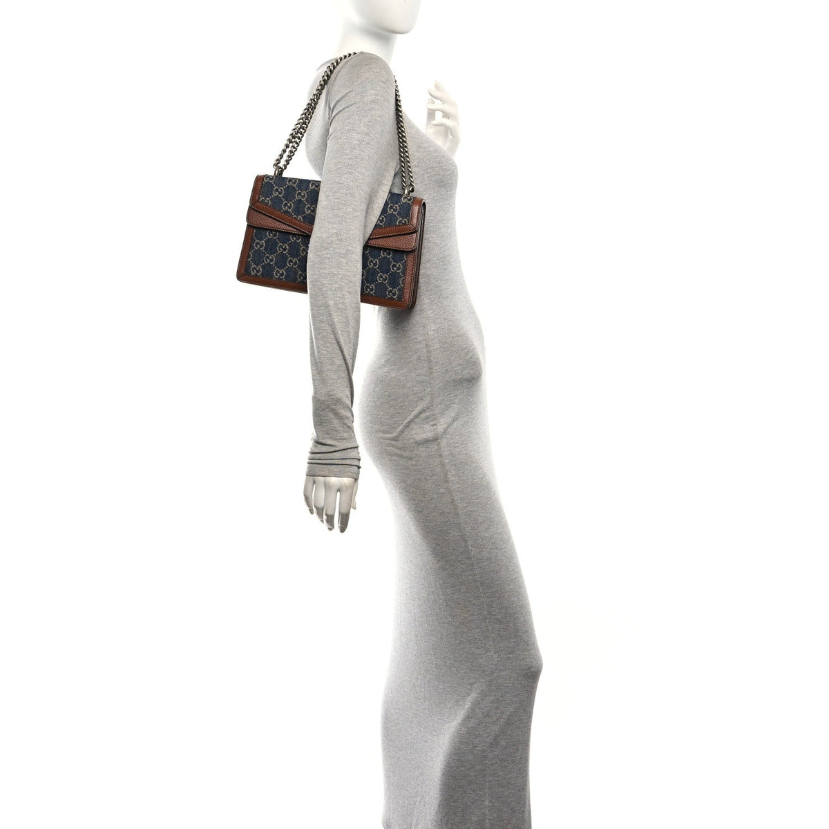 New Denim GG Monogram Dollar Calfskin Enamel Small Dionysus Shoulder Bag Blue Tea Cuir Epilog Electric Blue