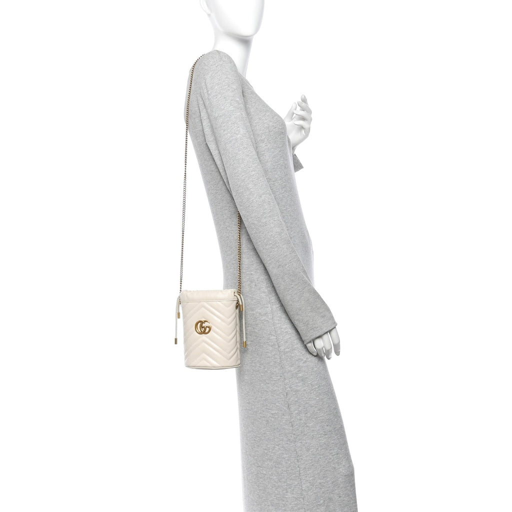 Calfskin Matelasse Mini GG Marmont 2.0 Bucket Bag White