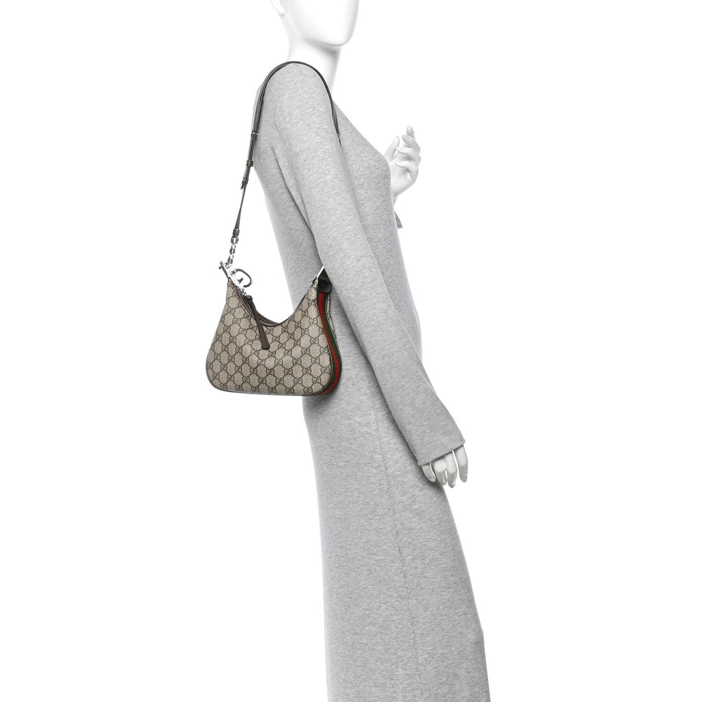 GG Supreme Monogram Textured Calfskin Web Small Attache Shoulder Bag Beige Ebony New Acero