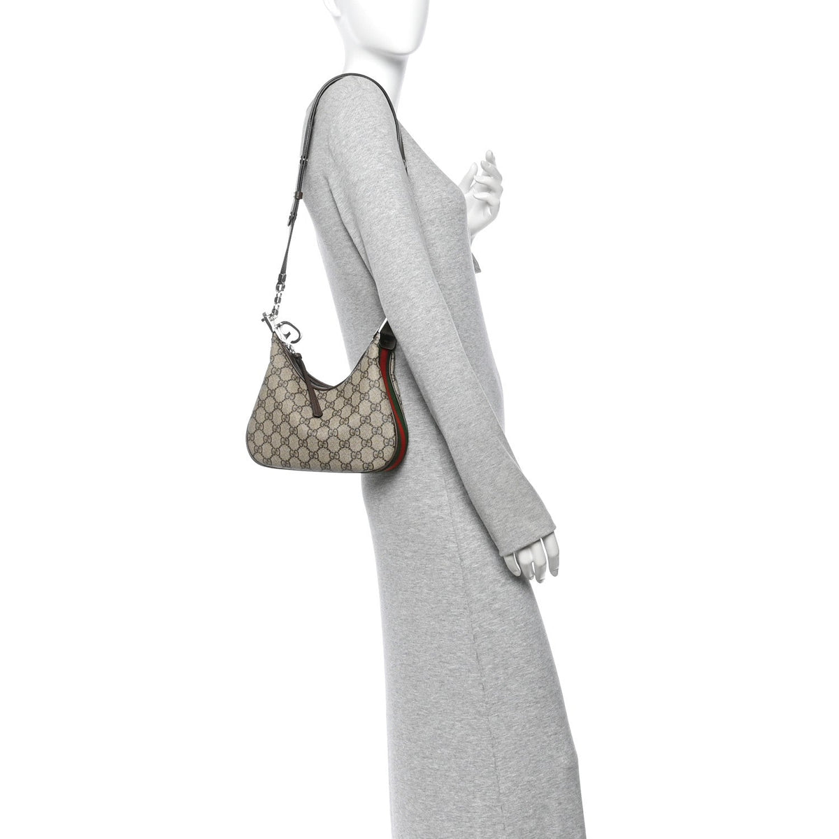 GG Supreme Monogram Textured Calfskin Web Small Attache Shoulder Bag Beige Ebony New Acero
