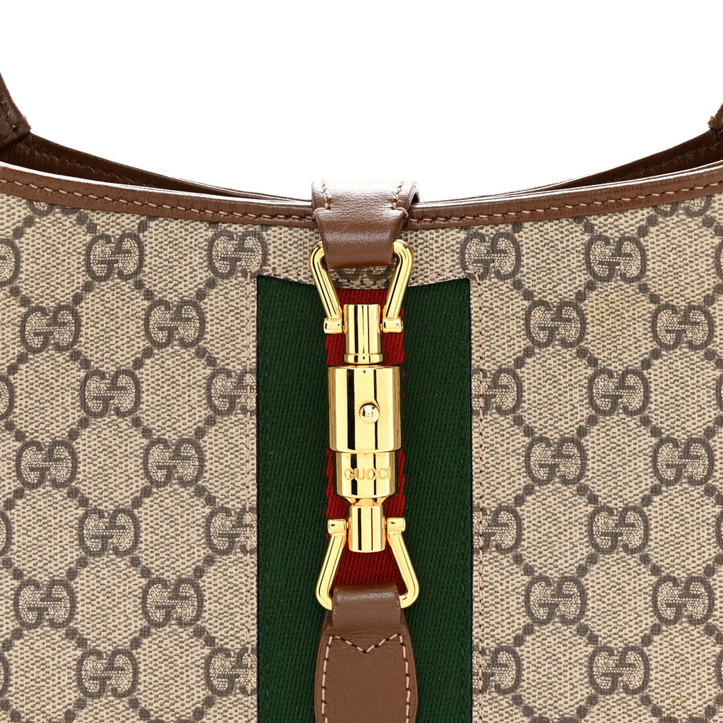 GG Supreme Monogram Azalea Calfskin Web Small Jackie 1961 Hobo Beige Ebony Brown Sugar