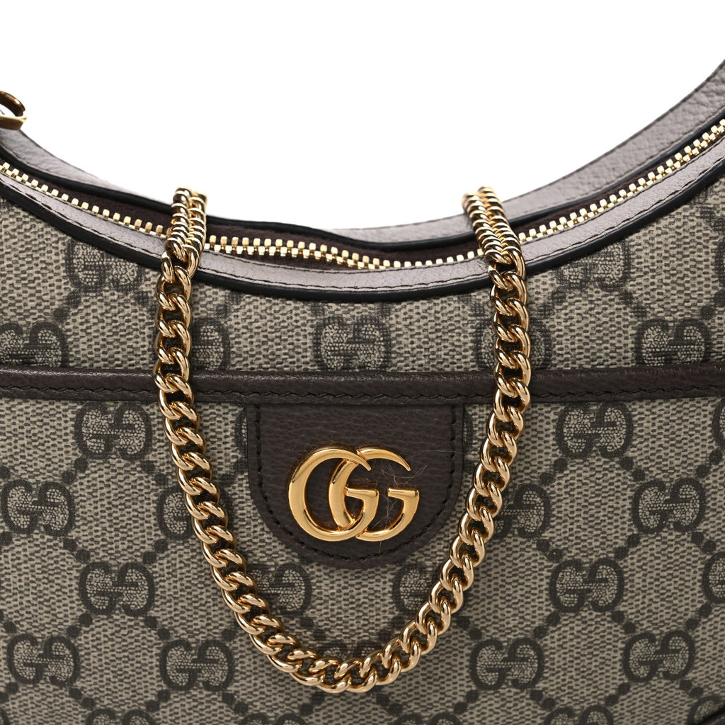 GG Supreme Monogram Textured Dollar Calfskin Small Ophidia Shoulder Bag Beige Ebony New Acero