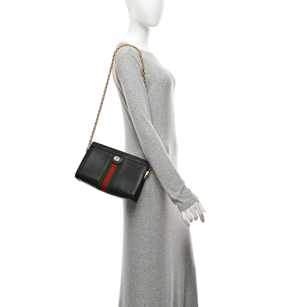 Calfskin GG Web Small Ophidia Chain Shoulder Bag Black