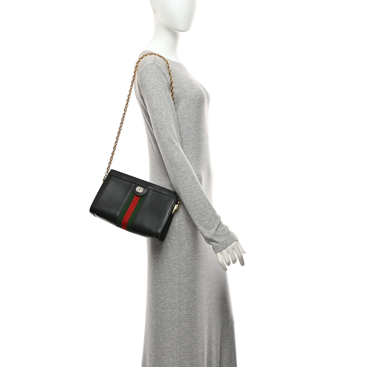 Calfskin GG Web Small Ophidia Chain Shoulder Bag Black