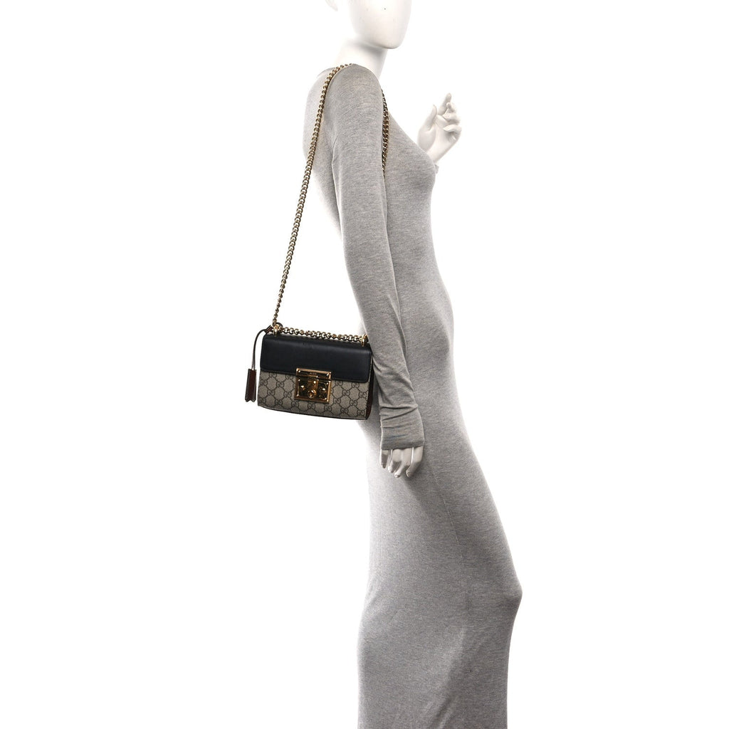 GG Supreme Monogram Calfskin Small Padlock Shoulder Bag Beige Black Cuir