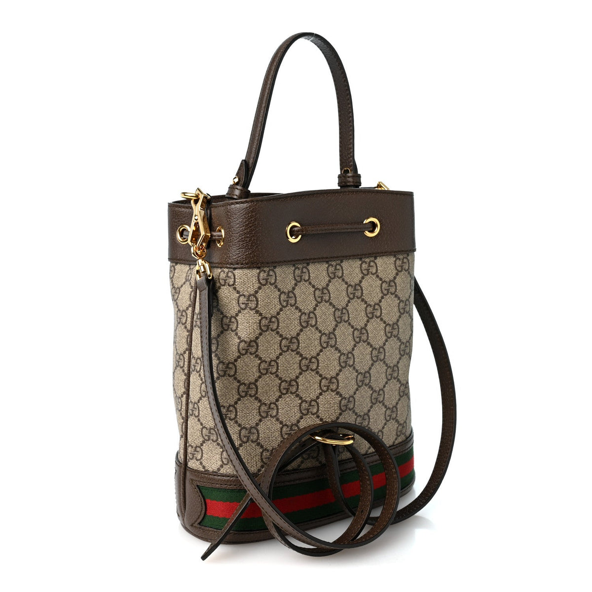 GG Supreme Monogram Web Small Ophidia Bucket Bag Brown