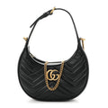 Calfskin Matelasse Chevron Mini GG Marmont Half Moon Hobo Black