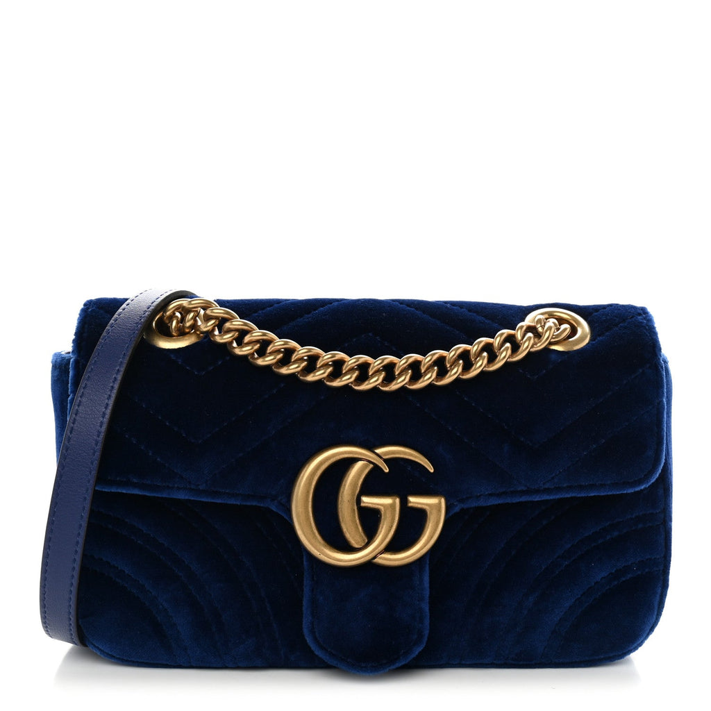 Velvet Matelasse Mini GG Marmont Shoulder Bag Cobalt Blue