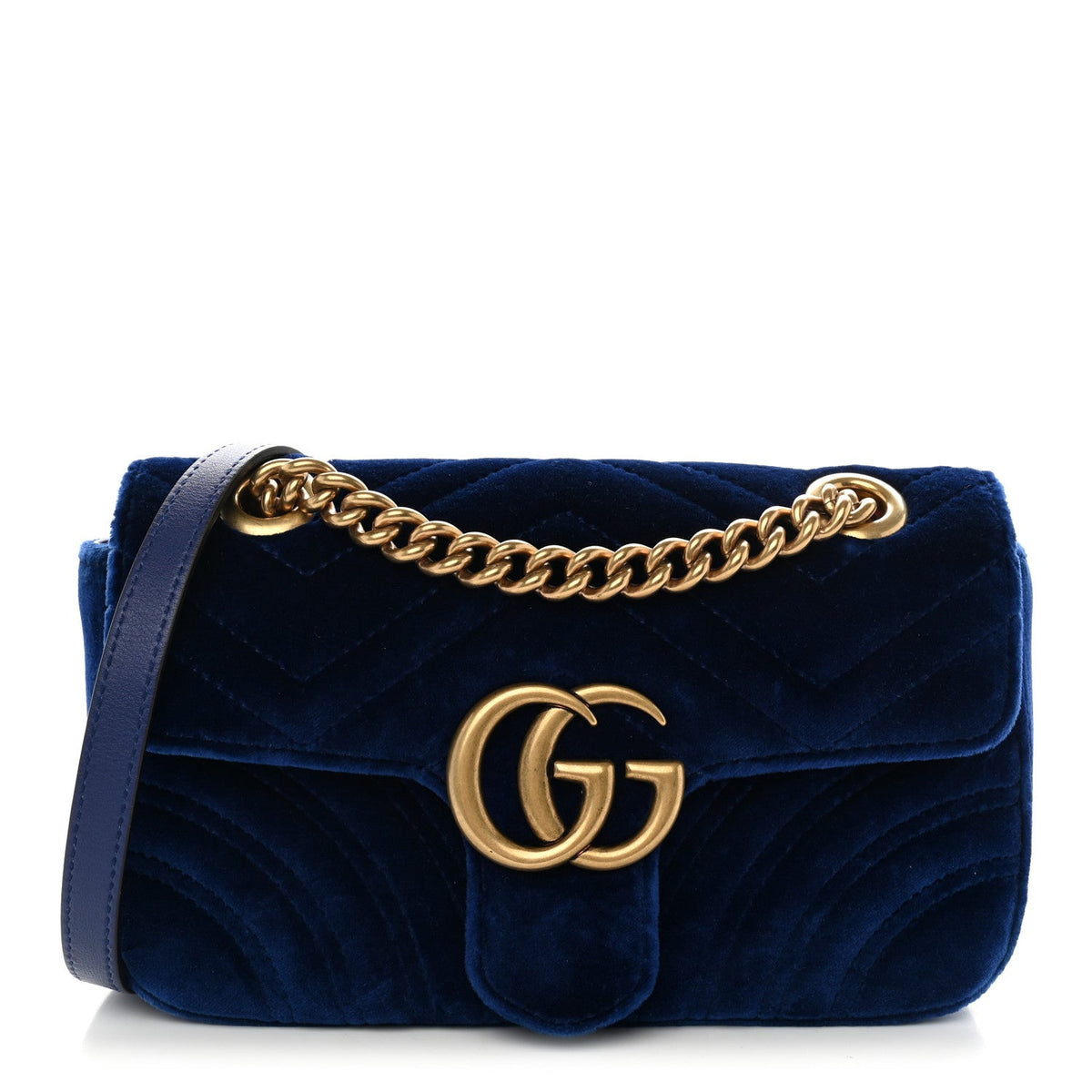 Velvet Matelasse Mini GG Marmont Shoulder Bag Cobalt Blue