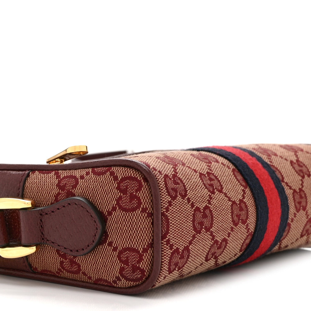 Monogram Textured Dollar Calfskin Web Mini Ophidia Shoulder Bag Sahara Rubino Chardonnay