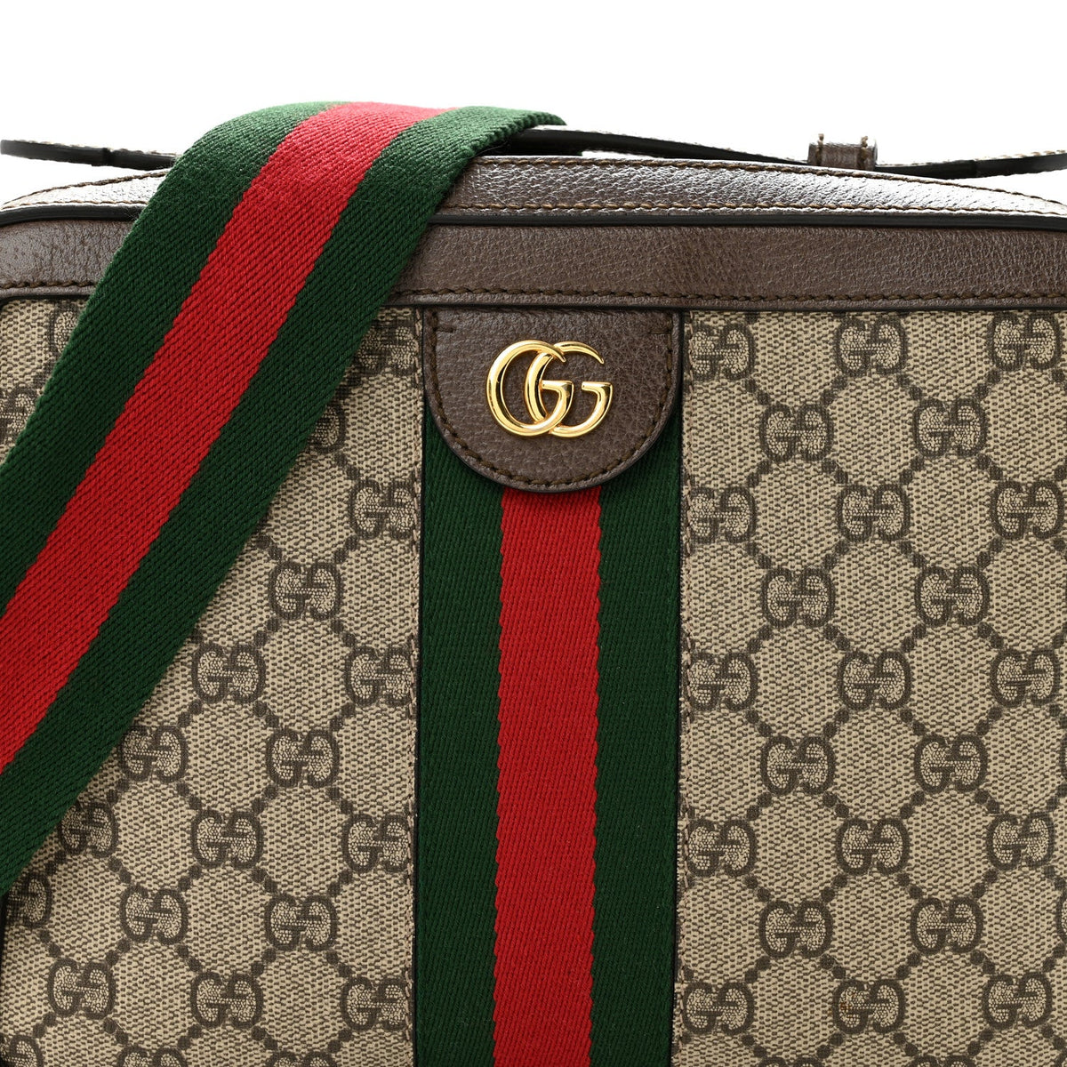 GG Supreme Monogram Web Small Ophidia Top Handle Shoulder Bag Brown