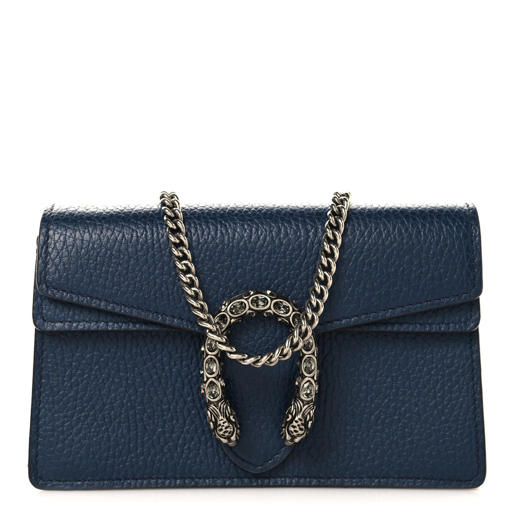 Dollar Calfskin Crystal Super Mini Dionysus Shoulder Bag Blue Agata Black Diamond