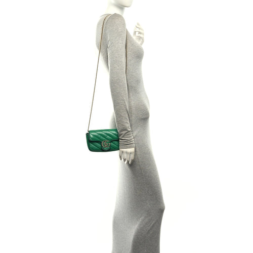 Azalea Calfskin Enamel Matelasse Diagonal Super Mini Torchon GG Marmont Shoulder Bag New Shamarock Emerald
