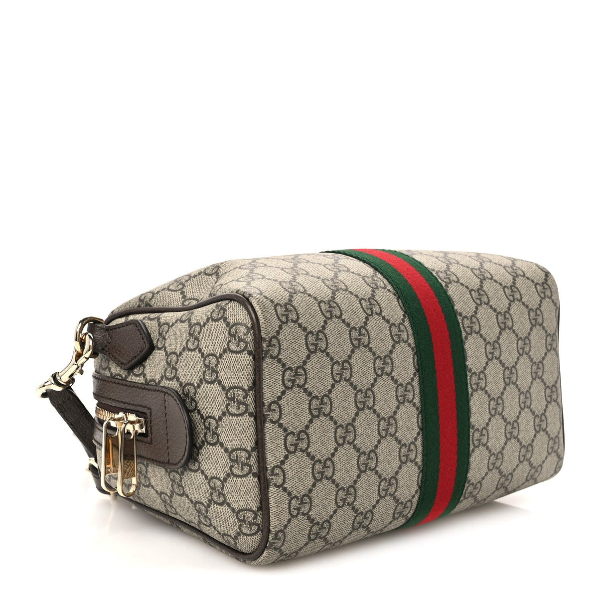 GG Supreme Monogram Web Medium Ophidia Top Handle Bag Beige Dark Brown