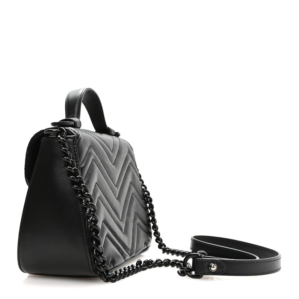 Calfskin Matelasse Monochrome GG Marmont Top Handle Shoulder Bag Black