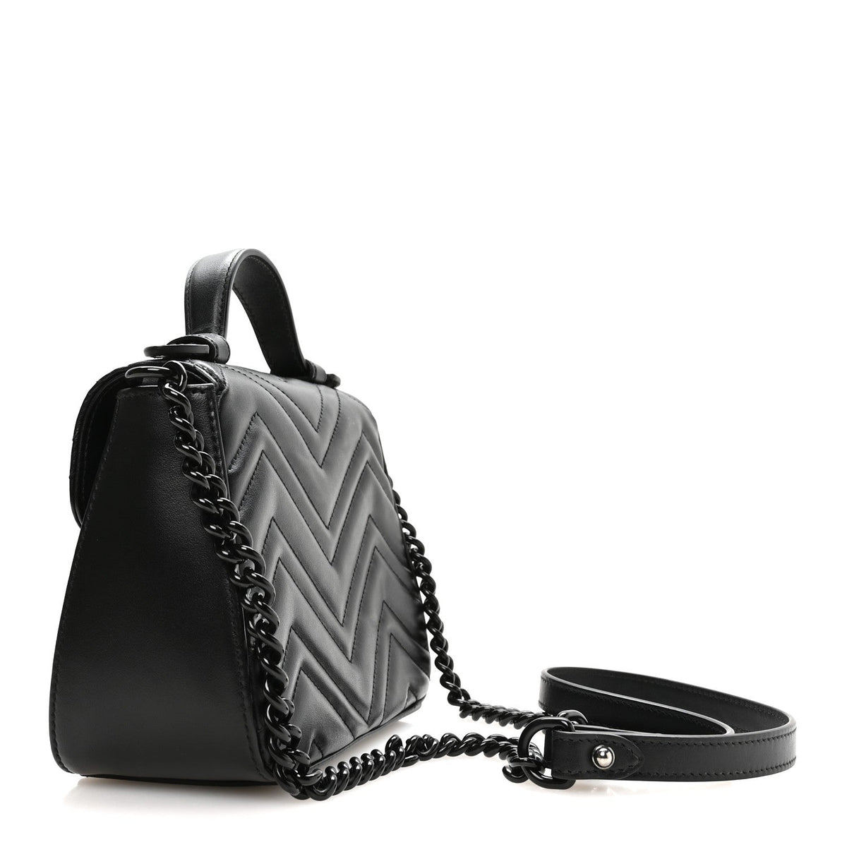 Calfskin Matelasse Monochrome GG Marmont Top Handle Shoulder Bag Black