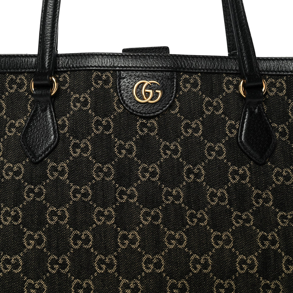 Jacquard Black Denim GG Monogram Medium Ophidia Shopping Tote Black Ivory