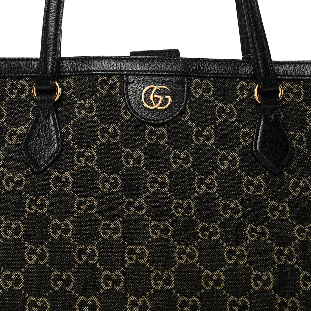 Jacquard Black Denim GG Monogram Medium Ophidia Shopping Tote Black Ivory
