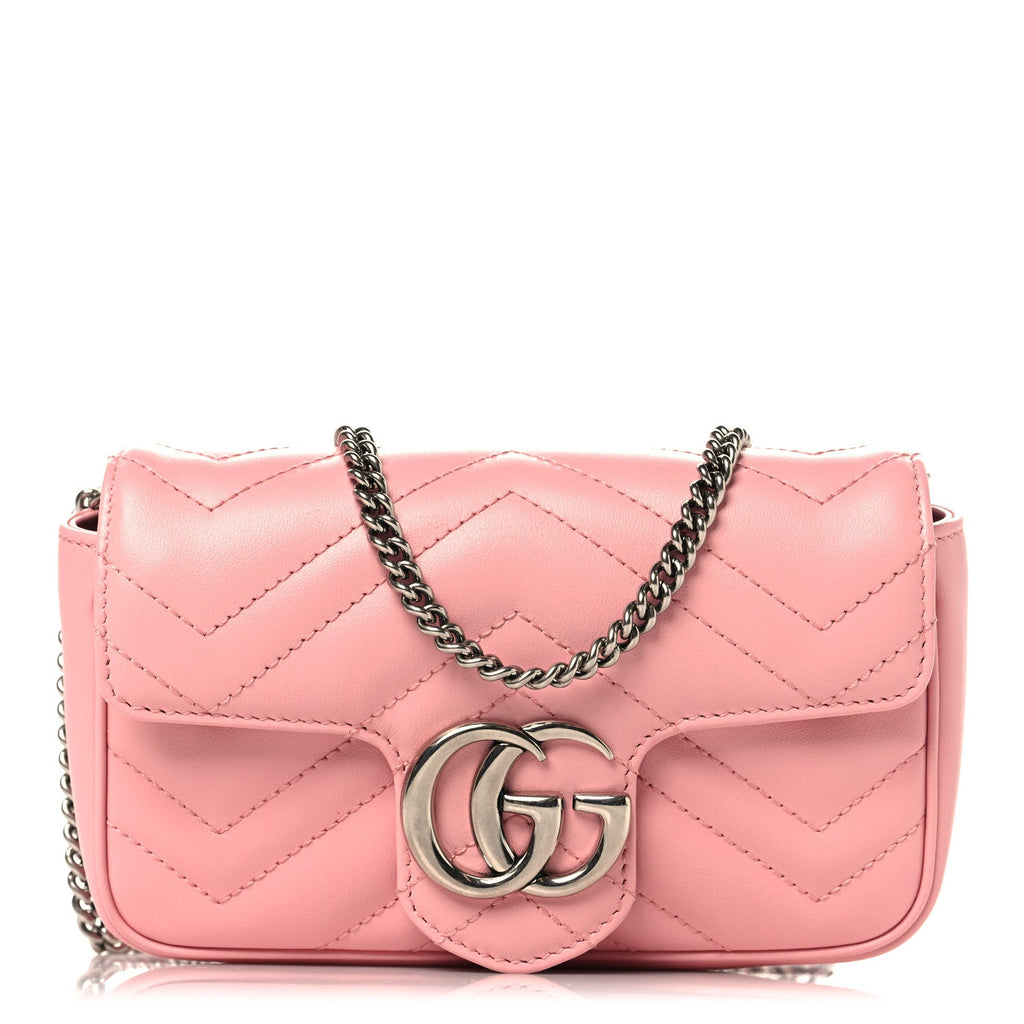 Calfskin Matelasse Super Mini GG Marmont Shoulder Bag Wild Rose