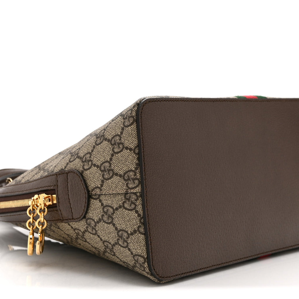 GG Supreme Monogram Web Medium Ophidia Top Handle Dome Bag Brown