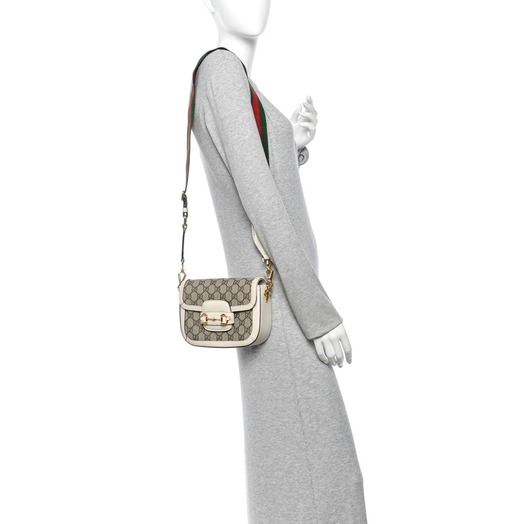 GG Supreme Monogram Web Mini Horsebit 1955 Shoulder Bag Beige Mystic White