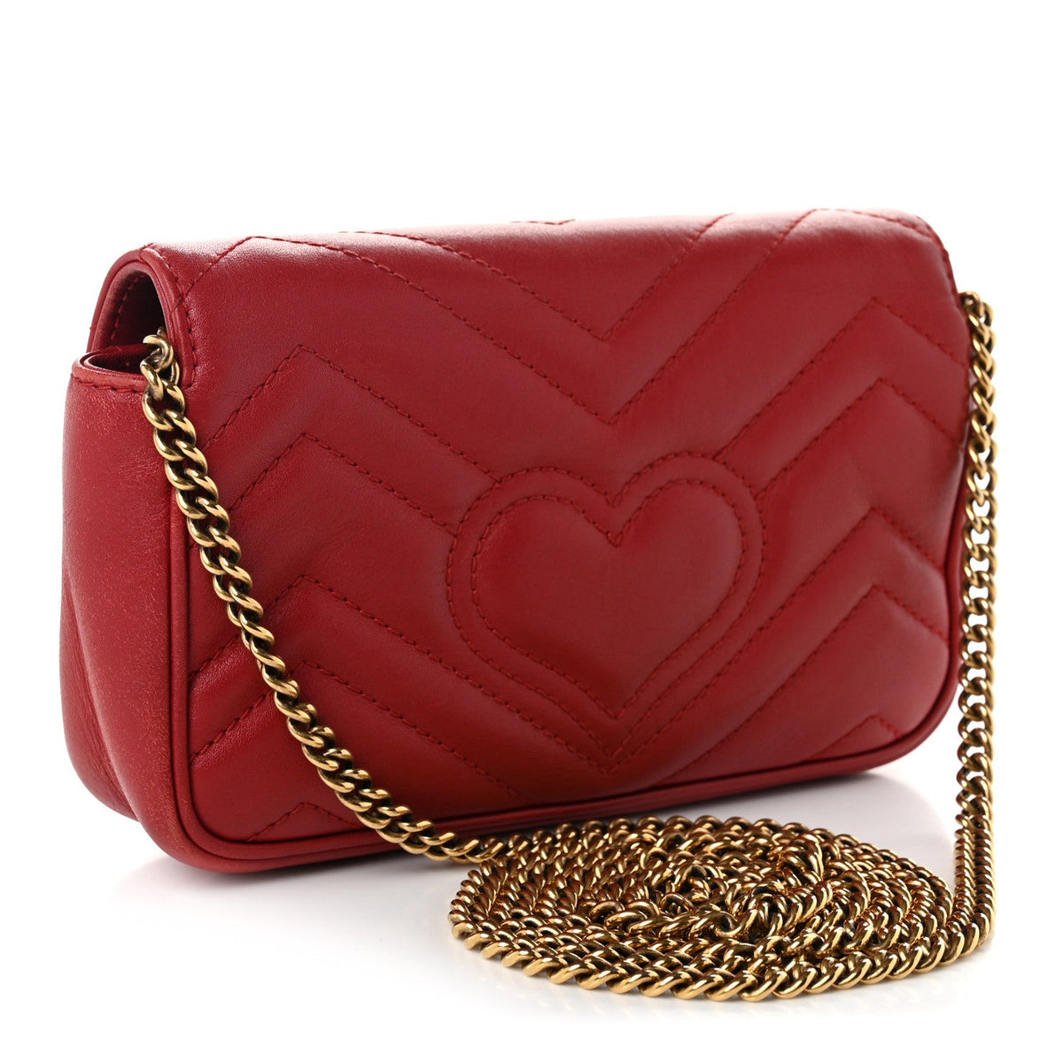 Calfskin Matelasse Super Mini GG Marmont Shoulder Bag Hibiscus Red