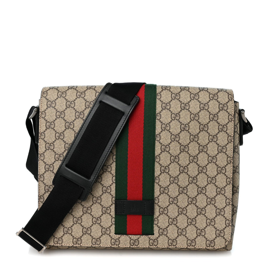 GG Supreme Monogram Web Flap Messenger Bag Black